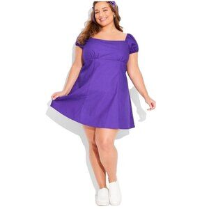 Wild Fable Game Day Solid Purple Puff Short Sleeve Mini Dress -- Women's XXL